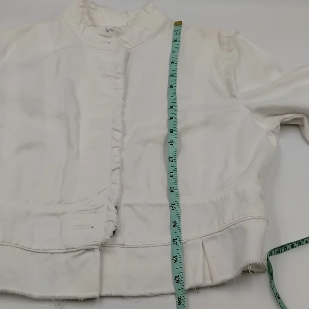 bcih White Jean Jacket Size Large Raw Edges Cropped - Picture 10 of 10